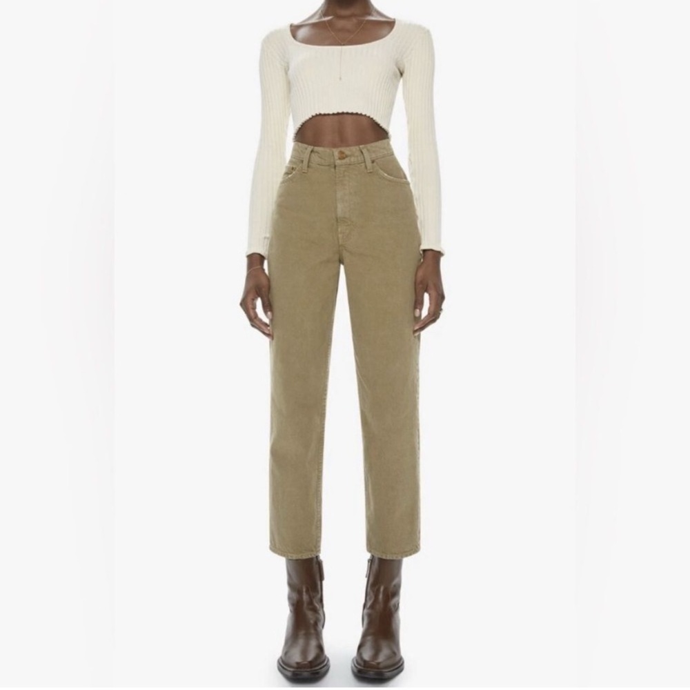 Mother Snacks High Waisted Double Stack Ankle Straight Leg Jeans Army Green 25 - Picture 14 of 14